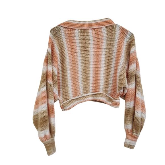Urban Outfitters Cropped Sweater Pullover Balloon Sleeve Stripe Pink Tan Size XS - Picture 4 of 8
